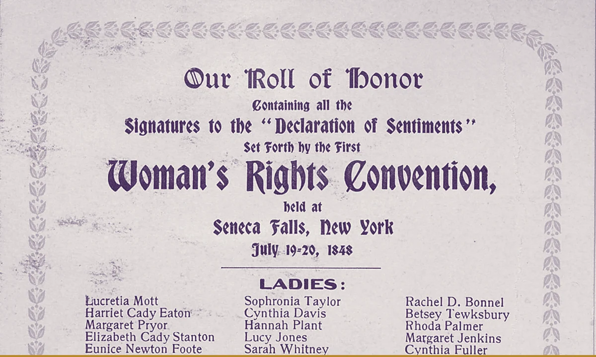A printed page headed Declaration of Sentiments, set in columns.