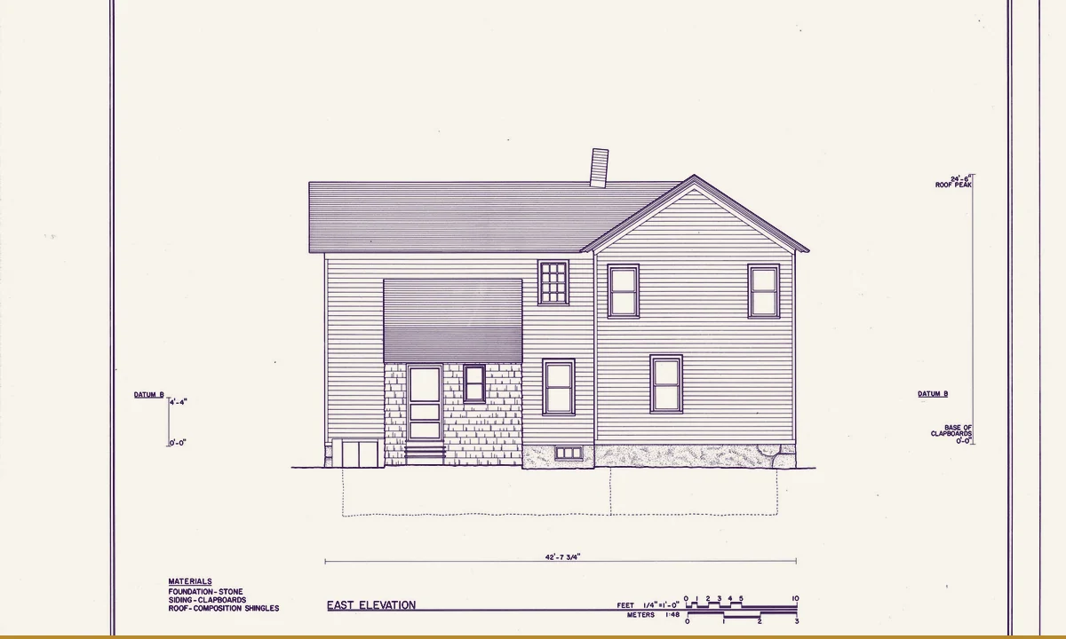 A measured architectural drawing of the Stanton house at Seneca Falls.