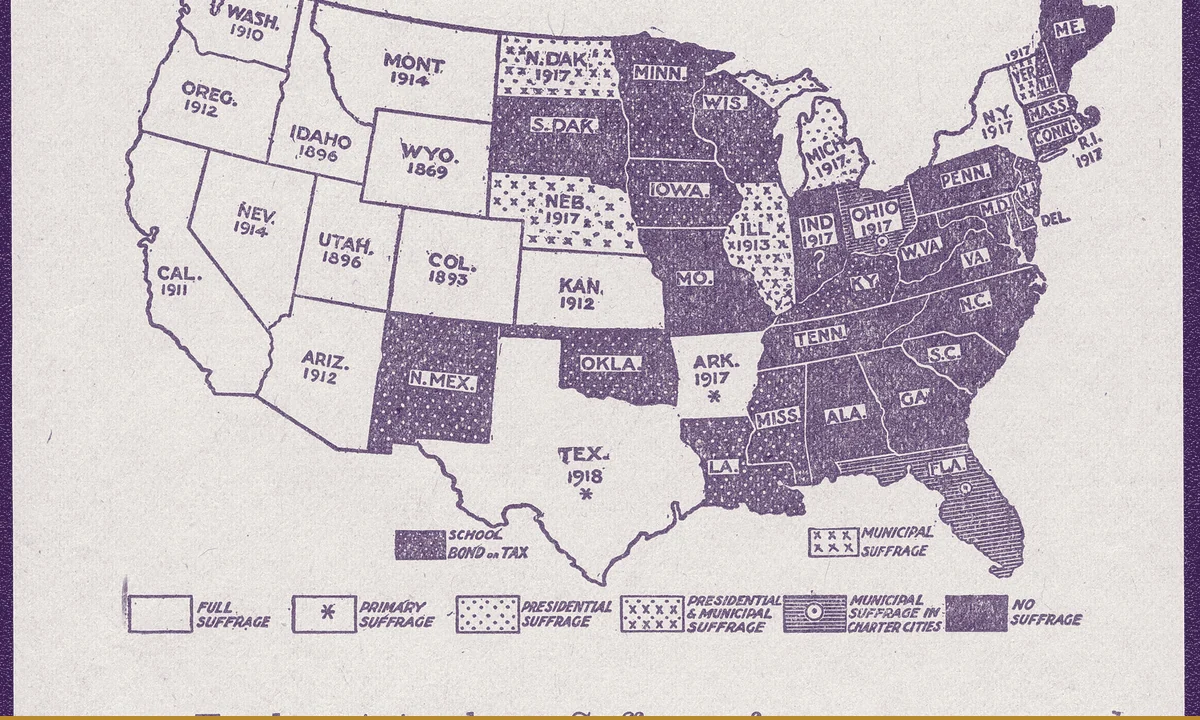 A printed flier showing a map of the states where women could already vote.